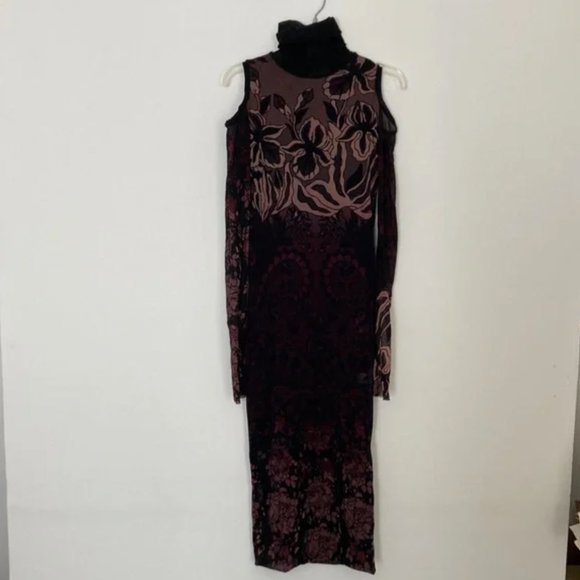 Fuzzi Jean Paul Gaultier Floral Mesh Cut Out Turtleneck Dress Medium - Picture 3 of 3